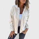 Pavla - Sametový kabát s kapucňou a zipsom