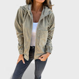 Pavla - Sametový kabát s kapucňou a zipsom