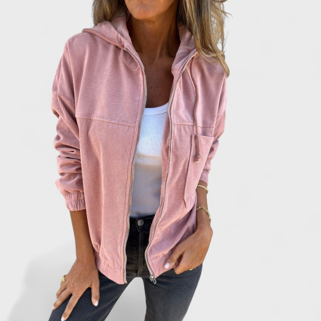 Pavla - Sametový kabát s kapucňou a zipsom