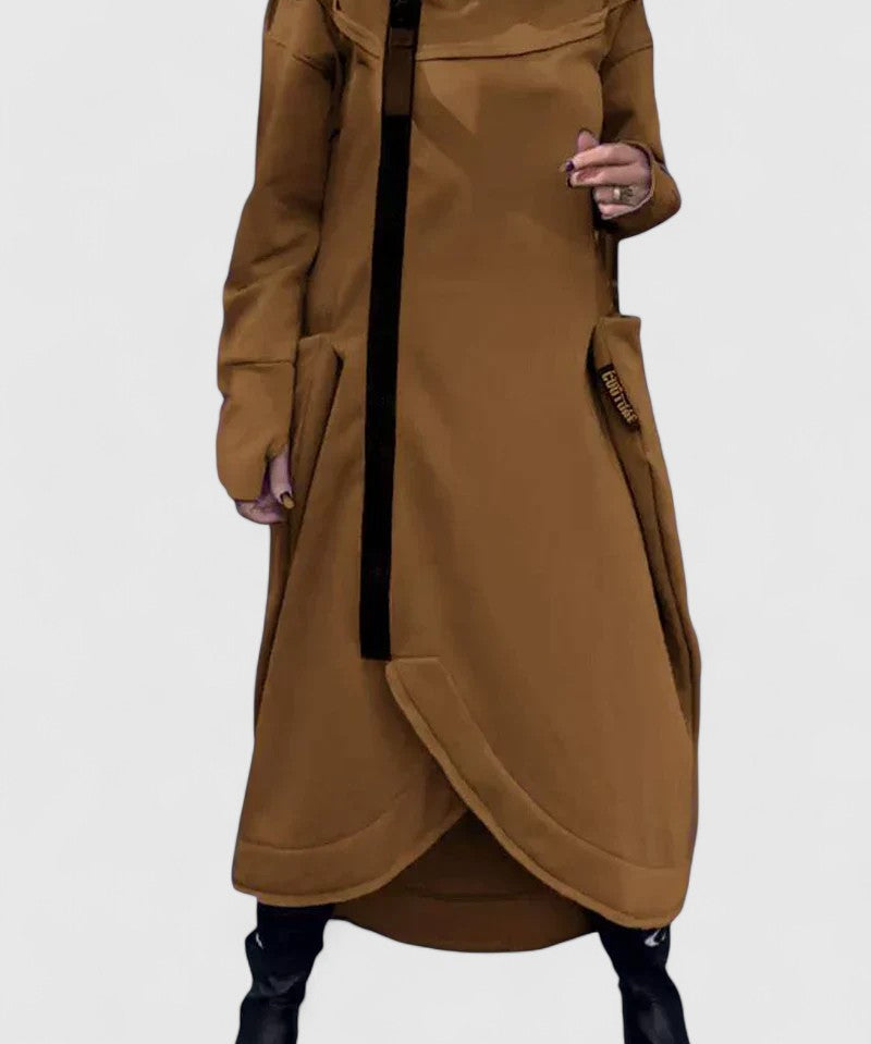 MARIE-Dlhý kabát s kapucňou a zipsom