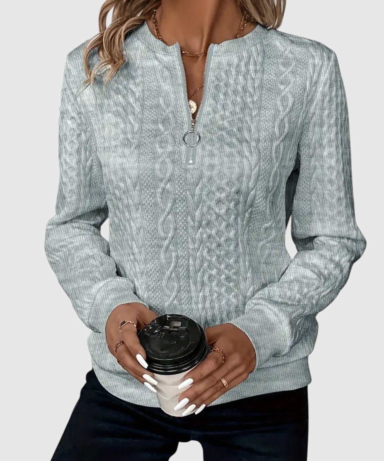 Amalie - Pletený sveter s copánkovým vzorom na zips