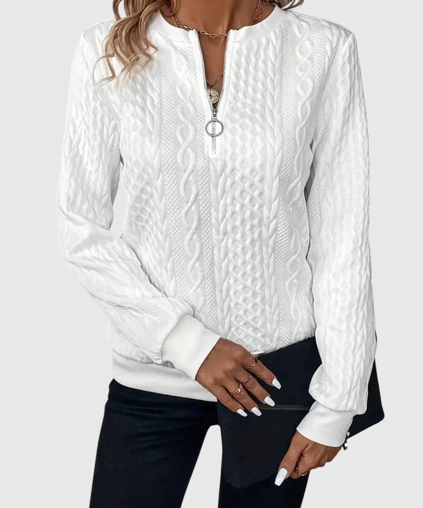 Amalie - Pletený sveter s copánkovým vzorom na zips