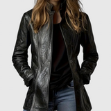 Adelina - Kožený kabát z talianskej kože s gombíkmi