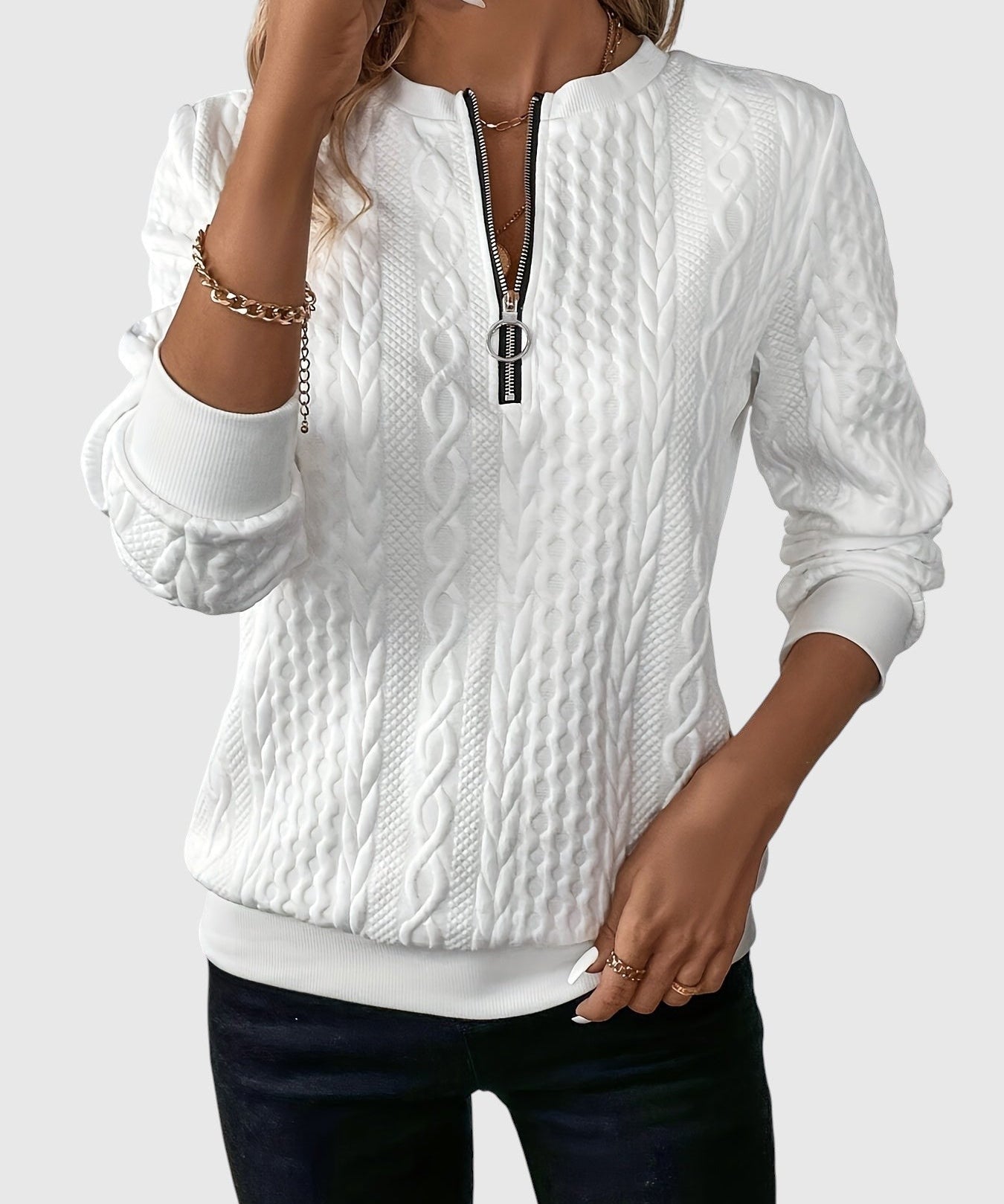 Amalie - Pletený sveter s copánkovým vzorom na zips