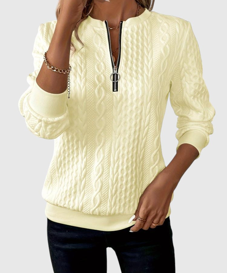 Amalie - Pletený sveter s copánkovým vzorom na zips