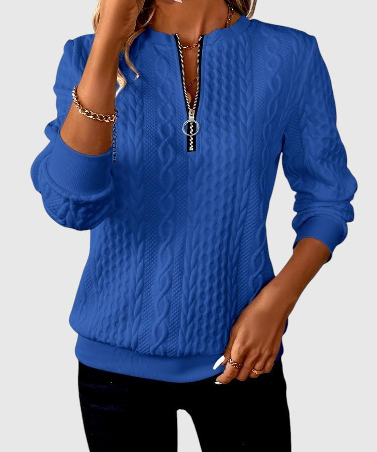 Amalie - Pletený sveter s copánkovým vzorom na zips