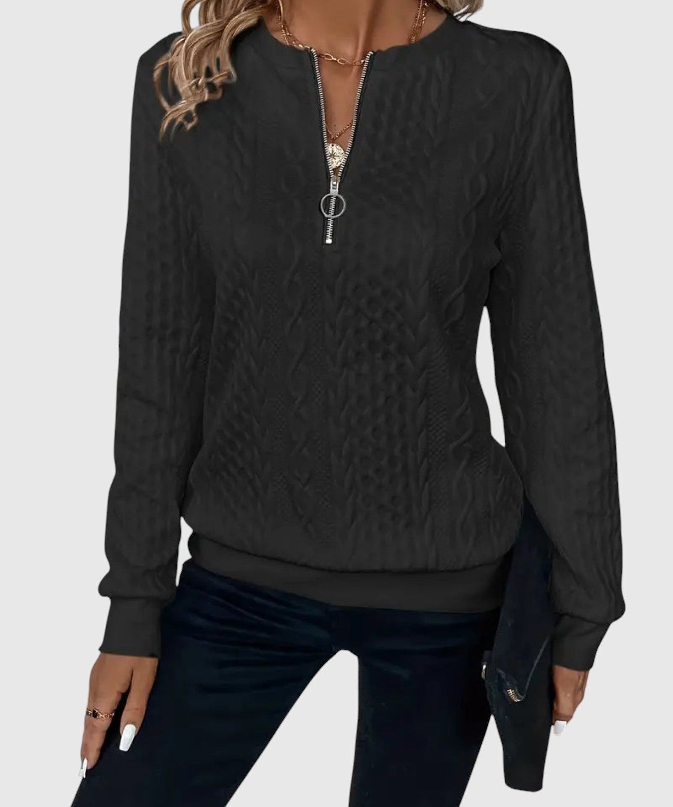 Amalie - Pletený sveter s copánkovým vzorom na zips