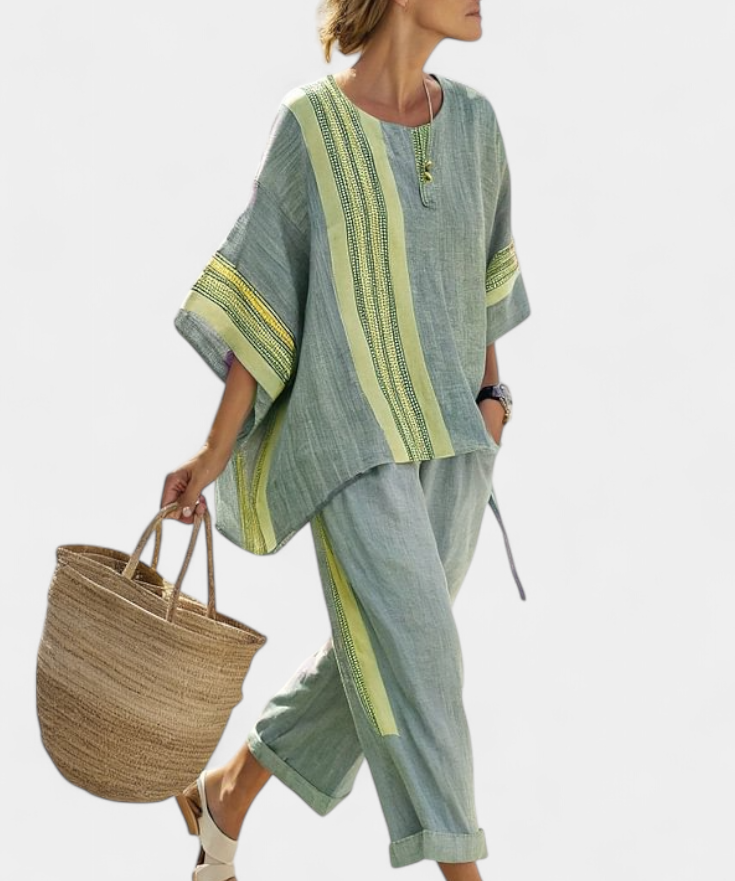 Sada z ľanového bambusu s očarujúcou levanduľou a detailmi v žltom pruhu