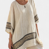 Súprava Stredomoria Daisy z bambusového ľanu s elegantnými červenými a zelenými pruhmi