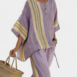 Sada z ľanového bambusu s očarujúcou levanduľou a detailmi v žltom pruhu