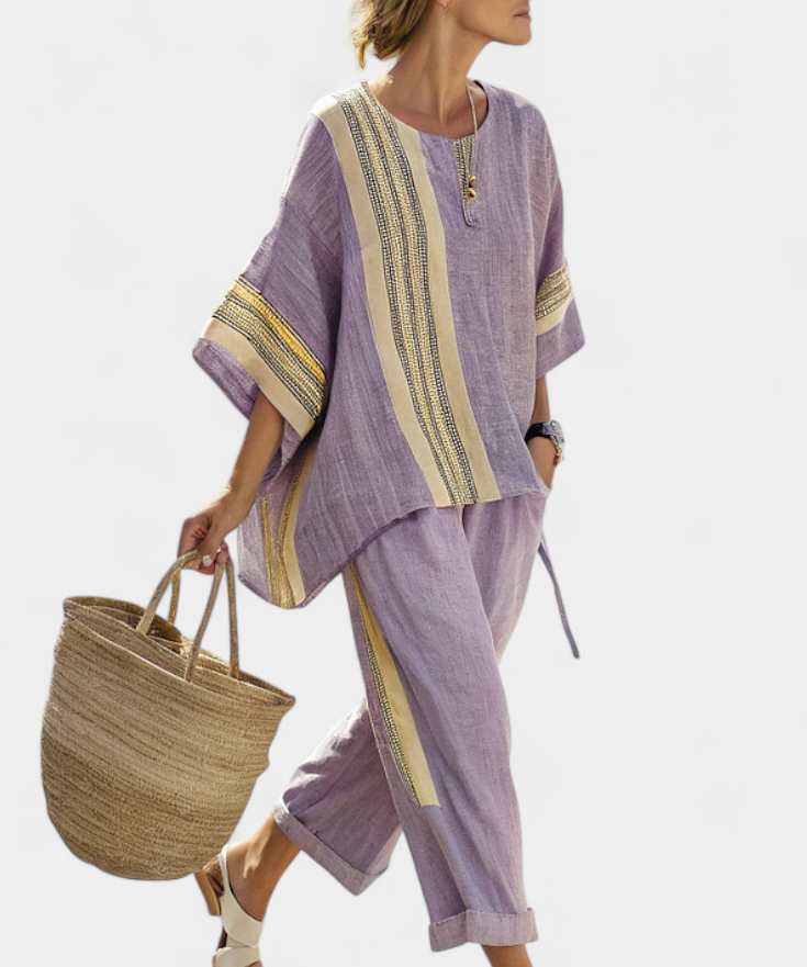 Sada z ľanového bambusu s očarujúcou levanduľou a detailmi v žltom pruhu