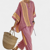 Sada z ľanového bambusu s očarujúcou levanduľou a detailmi v žltom pruhu