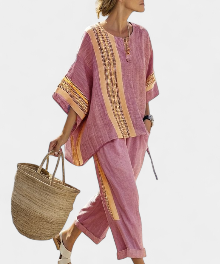 Sada z ľanového bambusu s očarujúcou levanduľou a detailmi v žltom pruhu