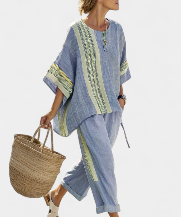 Sada z ľanového bambusu s očarujúcou levanduľou a detailmi v žltom pruhu