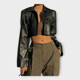 Krátka kožená bunda s kapsami