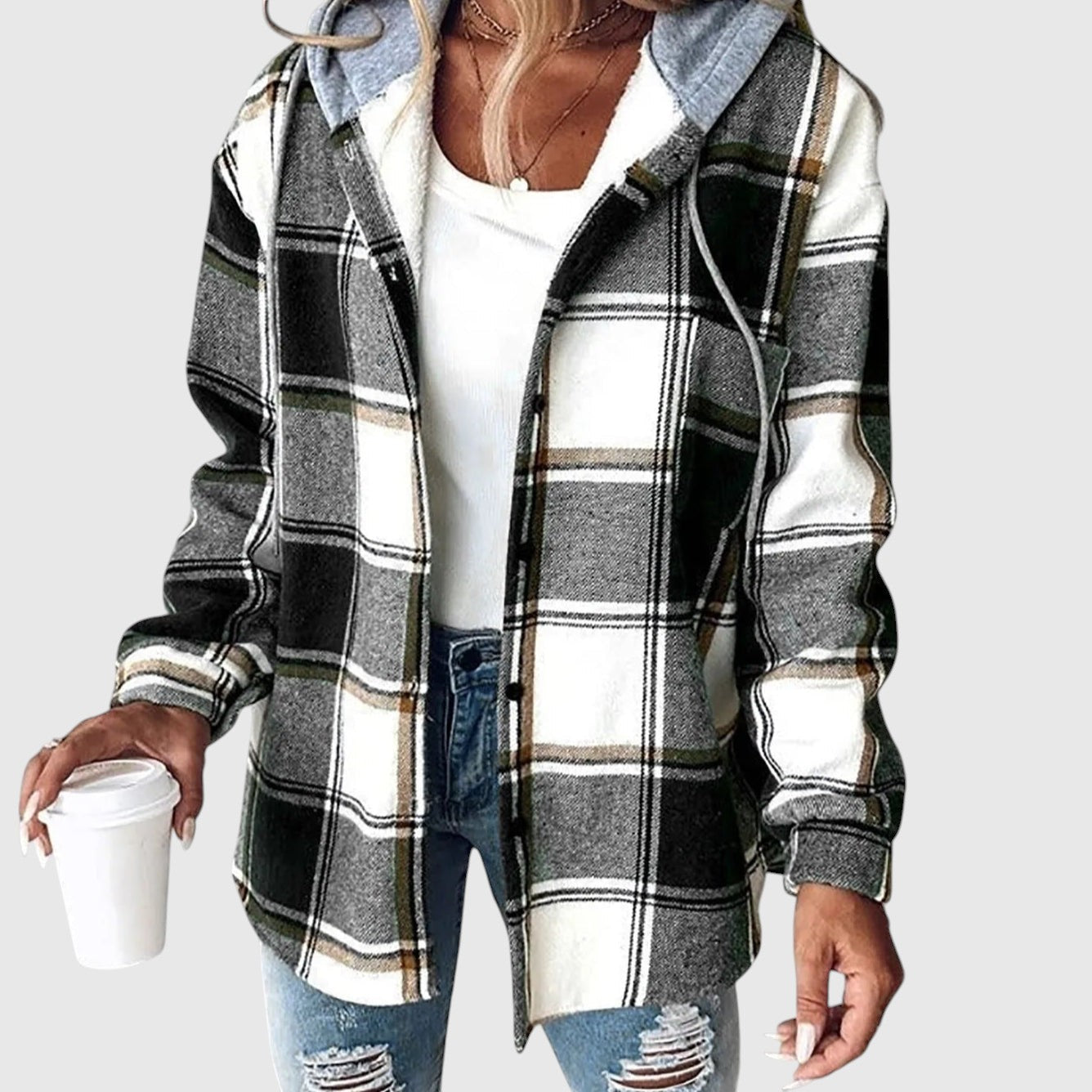 Maya – Kockovaný ležérny kabát s kapucňou