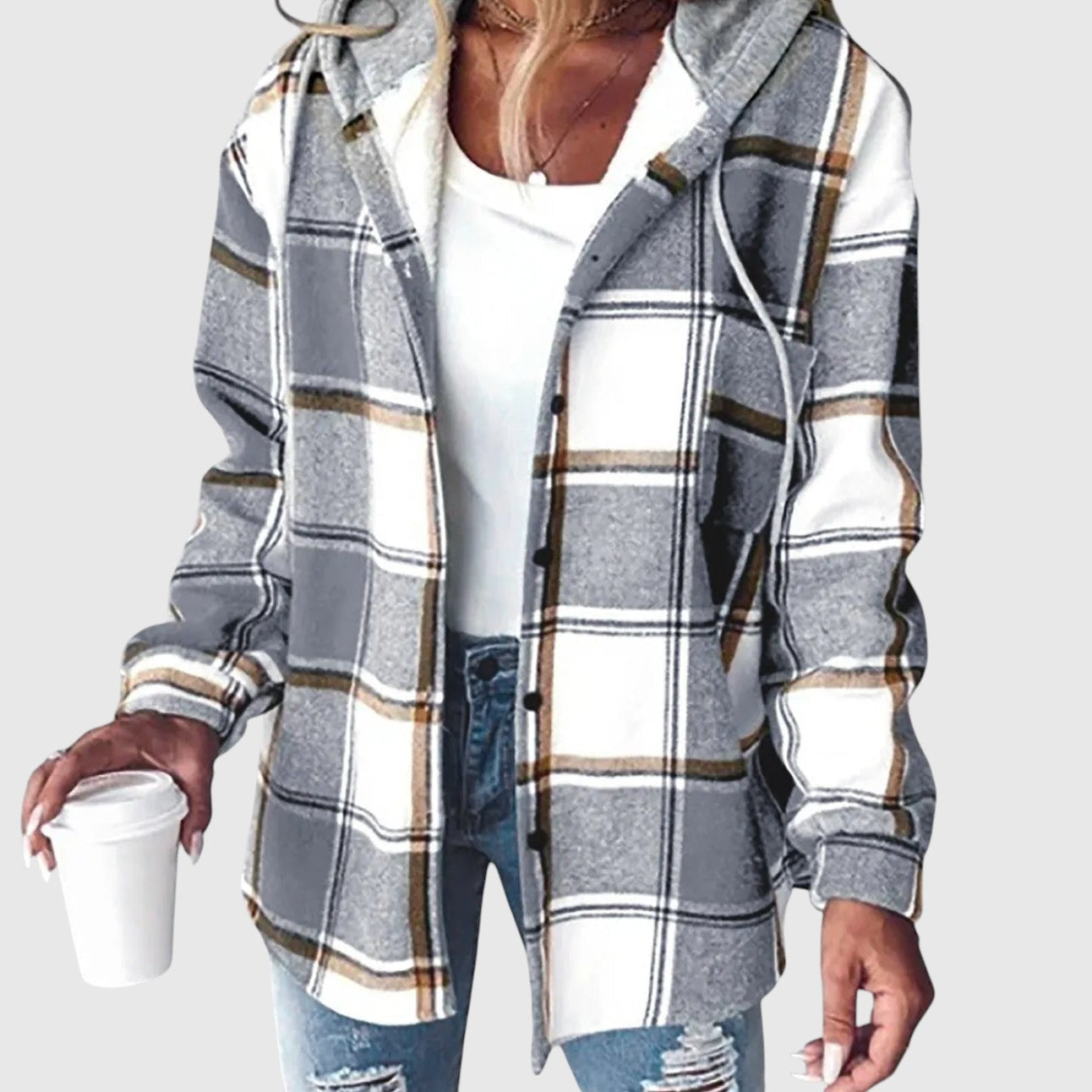 Maya – Kockovaný ležérny kabát s kapucňou