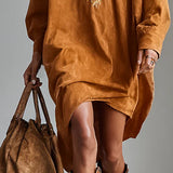 Šaty midi s voľným límcom a potlačou, V-výstrih, dlhý rukáv