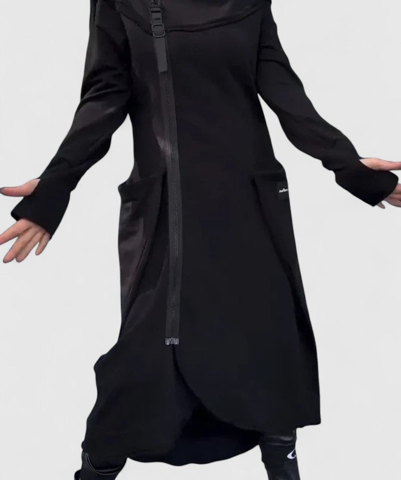 MARIE-Dlhý kabát s kapucňou a zipsom