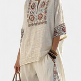 Sada Stredomoria Daisy z bambusového ľanu s elegantnými červenými a zelenými pruhmi