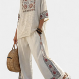 Souprava Stredomoria Daisy z bambusového ľanu s elegantnými červenými a zelenými pruhmi